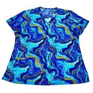 GT Performance Scrub Top Size XL Blue Green Watercolor Whimsical Abstract